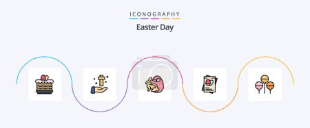Téléchargez les illustrations : Easter Line Filled Flat 5 Icon Pack Including bloon. eggs. easter. egg. rabbit - en licence libre de droit