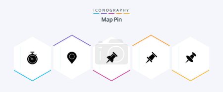 Ilustración de Mapa Pin 25 Paquete de iconos de glifos incluyendo. pin. - Imagen libre de derechos