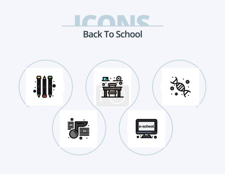 Téléchargez les illustrations : Back To School Line Filled Icon Pack 5 Icon Design. painting. drawing. write. color. seminar - en licence libre de droit