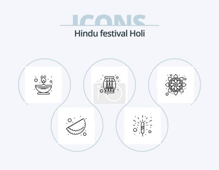 Téléchargez les illustrations : Holi Line Icon Pack 5 Icon Design. haut-parleur. fête. fête. la musique. thandai - en licence libre de droit