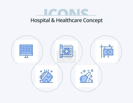 Illustration for Hospital and Healthcare Concept Blue Icon Pack 5 Icon Design. hospital. flag. medical. clinic. xray - Royalty Free Image