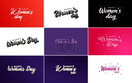 Téléchargez les illustrations : Set of Happy International Woman's Day signs. emblems. and vector design elements. including signs. labels. and badges collection suitable for use in a variety of designs - en licence libre de droit