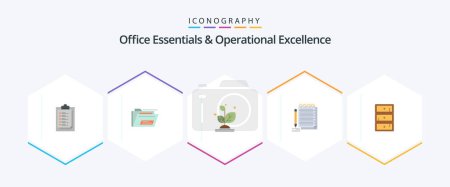 Ilustración de Office Essentials And Operational Exellence 25 Paquete de iconos planos que incluye caja fuerte. almohadilla. cuaderno. éxito - Imagen libre de derechos
