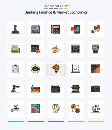 Illustration for Creative Banking Finance And Market Economics 25 Line FIlled icon pack  Such As calculation. account. business. accounting. paper - Royalty Free Image