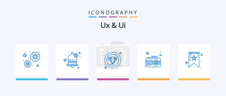 Illustration for Ux And Ui Blue 5 Icon Pack Including used. bookmark. quality. picture. photo. Creative Icons Design - Royalty Free Image