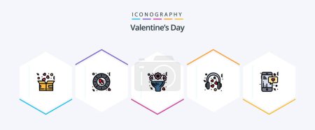 Téléchargez les illustrations : Valentines Day 25 FilledLine icône pack y compris micro. amour. romantique. coeurs. roses - en licence libre de droit