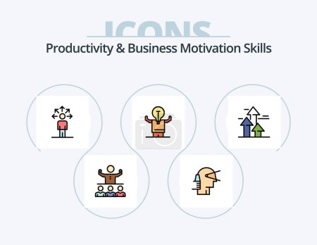 Illustration for Productivity And Business Motivation Skills Line Filled Icon Pack 5 Icon Design. power. hand. partnership. freedom. achieve - Royalty Free Image