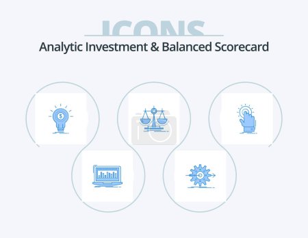 Illustration for Analytic Investment And Balanced Scorecard Blue Icon Pack 5 Icon Design. decision. startup. setting. money. financial - Royalty Free Image