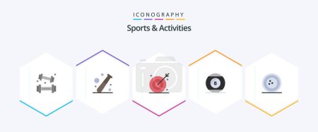 Illustration for Sports and Activities 25 Flat icon pack including line-icon. ball. gym. shooting target. bulls-eye - Royalty Free Image