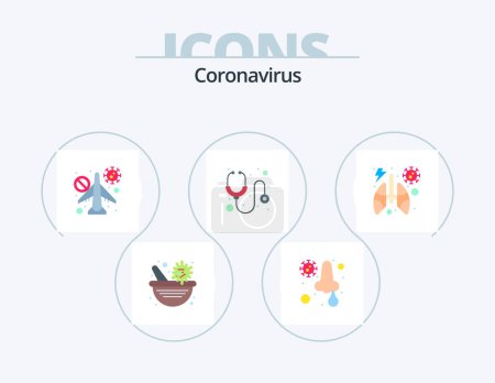 Téléchargez les illustrations : Coronavirus Flat Icon Pack 5 Icon Design. anatomie. médical. infrarouge. hôpital. avion - en licence libre de droit