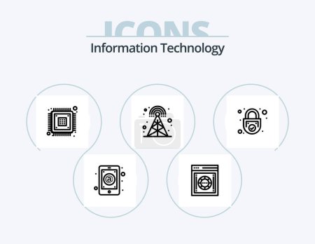 Ilustración de Information Technology Line Icon Pack 5 Icon Design. success. message. space. system. fan - Imagen libre de derechos