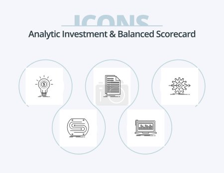 Ilustración de Inversión Analítica y Balanced Scorecard Line Icon Pack 5 Icon Design. escala. aplicación. grado. Levántate. crecimiento - Imagen libre de derechos