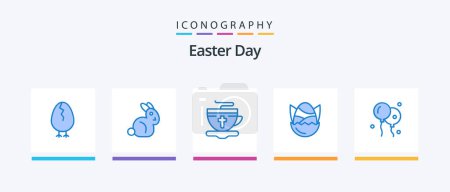 Téléchargez les illustrations : Easter Blue 5 Icon Pack Including easter. happy. cup. baby. chicken. Creative Icons Design - en licence libre de droit