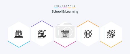 Illustration for School And Learning 25 Line icon pack including cd. setting. book. gear. web - Royalty Free Image