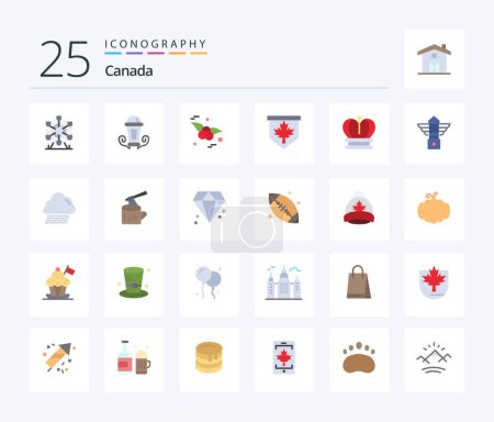 Téléchargez les illustrations : Canada 25 Flat Color icon pack including royal. crown. cherry. sign. leaf - en licence libre de droit