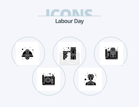 Téléchargez les photos : Labour Day Glyph Icon Pack 5 Icon Design. blue print. firewall. add. brick. labour - en image libre de droit