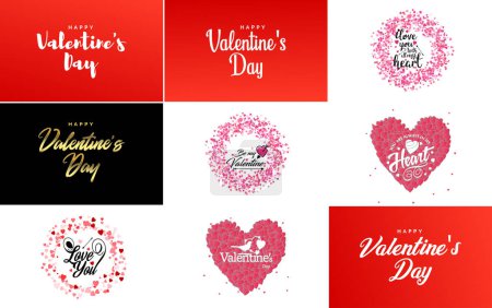 Ilustración de Happy Valentine's Day greeting card template with a floral theme and a pink color scheme - Imagen libre de derechos