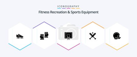 Illustration for Fitness Recreation And Sports Equipment 25 Glyph icon pack including american. bat. sport. baseball. board - Royalty Free Image