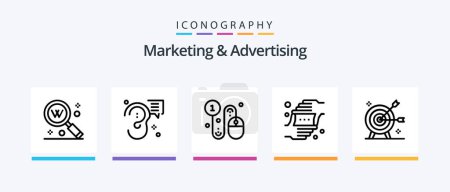 Téléchargez les illustrations : Marketing And Advertising Line 5 Icon Pack Including movie. film. rank. text. search. Creative Icons Design - en licence libre de droit