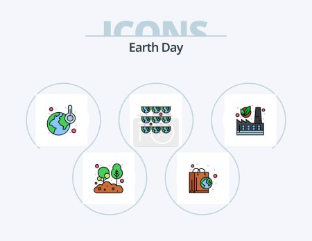 Téléchargez les illustrations : Earth Day Line Filled Icon Pack 5 Icon Design. protect. badge. community. ribbon. society - en licence libre de droit