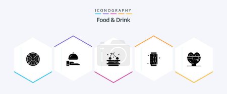 Téléchargez les illustrations : Alimentation et boisson 25 Glyphe icône pack y compris la nourriture. boire. servir. peut. boisson - en licence libre de droit