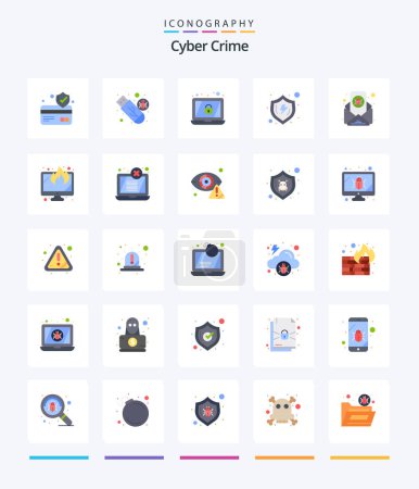 Téléchargez les illustrations : Creative Cyber Crime 25 Flat icon pack  Such As email. verify. encryption. shield. safe - en licence libre de droit