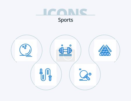 Ilustración de Deportes Blue Icon Pack 5 Icon Design. ejercicio. dumbell. ping pong. Kit de vigilancia. deporte - Imagen libre de derechos