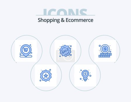 Ilustración de Compras y comercio electrónico Blue Icon Pack 5 Icon Design. De compras. De compras. mercado. venta. insignia - Imagen libre de derechos