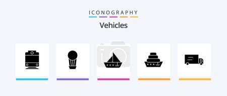 Téléchargez les illustrations : Véhicules Glyphe 5 Icône Pack inclus. véhicules. véhicules. navire. Icônes créatives Design - en licence libre de droit