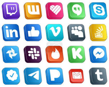 Illustration for Isometric 3D Social Media Icon Set 20 icons such as google photo. stock. like. question and myspace icons. Elegant and minimalist - Royalty Free Image