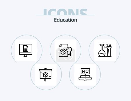 Téléchargez les illustrations : Ligne d'éducation Icône Pack 5 Icône Design. marketing. les affaires. étude. recherche. laboratoire - en licence libre de droit