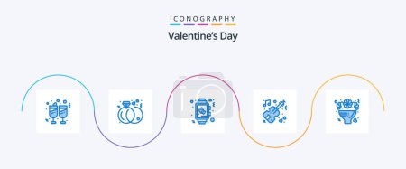 Téléchargez les illustrations : Valentines Day Blue 5 Icon Pack Including bouquet. violin. clock. music. wedding - en licence libre de droit