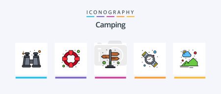 Illustration for Camping Line Filled 5 Icon Pack Including . sun rise. torch. sun. countryside. Creative Icons Design - Royalty Free Image