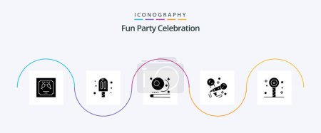 Téléchargez les illustrations : Party Glyph 5 Icon Pack Including lollipop. singing. billiards. party. karaoke - en licence libre de droit