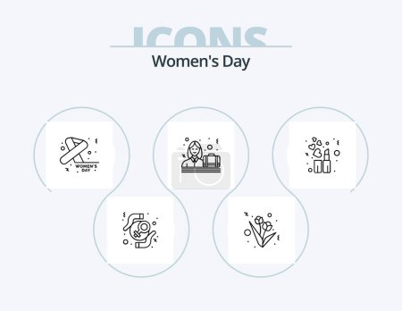 Ilustración de Womens Day Line Icon Pack 5 Icon Design. . . heart. gift. perfume - Imagen libre de derechos