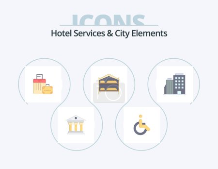 Illustration for Hotel Services And City Elements Flat Icon Pack 5 Icon Design. hotel. service. luggage. bed - Royalty Free Image