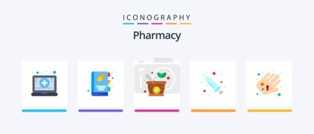 Illustration for Pharmacy Flat 5 Icon Pack Including pills. medicine. herbal. hand. liquid medicine. Creative Icons Design - Royalty Free Image