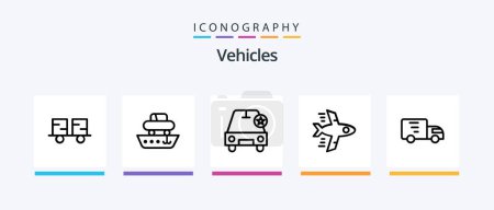 Ilustración de Vehicles Line 5 Icon Pack Including . lorry. truck. delivery. minus. Creative Icons Design - Imagen libre de derechos