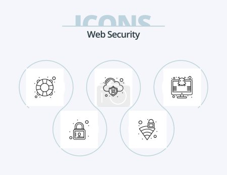 Ilustración de Web Security Line Icon Pack 5 Icon Design. fire. data. bomb. wifi. security - Imagen libre de derechos