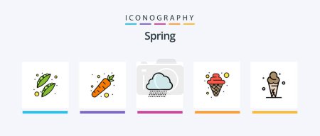 Téléchargez les illustrations : Spring Line Filled 5 Icon Pack Including loves. heart. garden. vegetable. carrot. Creative Icons Design - en licence libre de droit