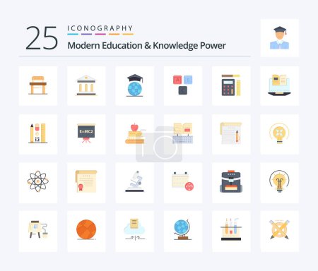 Téléchargez les illustrations : Modern Education And Knowledge Power 25 Flat Color icon pack including pen. alphabet. globe. basic. abc - en licence libre de droit