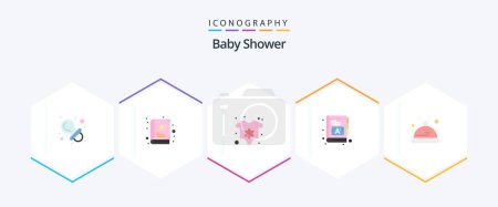 Ilustración de Baby Shower 25 Pack icono plano incluyendo. Sombrero. ropa. Nena. palabras - Imagen libre de derechos