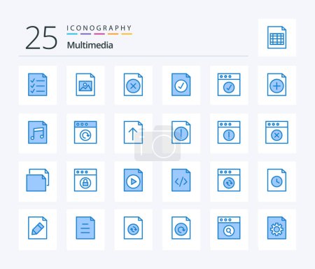 Téléchargez les illustrations : Multimedia 25 Blue Color icon pack including new. add. file. mac. app - en licence libre de droit