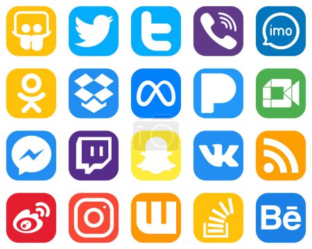 Illustration for 20 High Quality Social Media Icons such as google meet. video. pandora and meta icons. Gradient Social Media Icon Set - Royalty Free Image