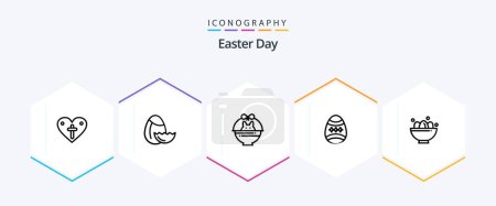 Téléchargez les illustrations : Easter 25 Line icon pack including easter. bowl. cart. egg. decoration - en licence libre de droit