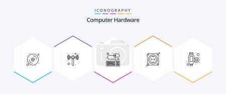 Illustration for Computer Hardware 25 Line icon pack including . extension. keyboard. cable. hardware - Royalty Free Image