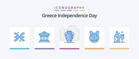 Illustration for Greece Independence Day Blue 5 Icon Pack Including nation. harp. culture. greece. vase. Creative Icons Design - Royalty Free Image