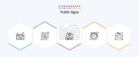 Illustration for Public Signs 25 Line icon pack including mail. watch. weather. time. wifi - Royalty Free Image