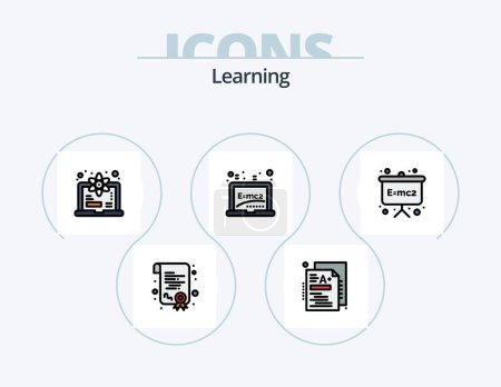 Illustration for Learning Line Filled Icon Pack 5 Icon Design. glasses. book. building. knowledge. a+ - Royalty Free Image