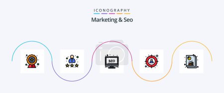 Téléchargez les illustrations : Marketing And Seo Line Filled Flat 5 Icon Pack Including analysis. man. review. goal. monitor - en licence libre de droit